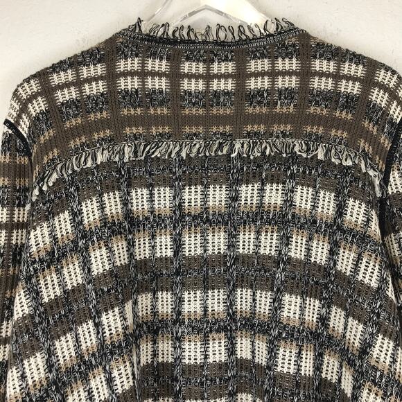 Cabi Classic Cardigan Plaid Fringe Open Front Knit Sweater Boho Brown Cotton L - Picture 5 of 13